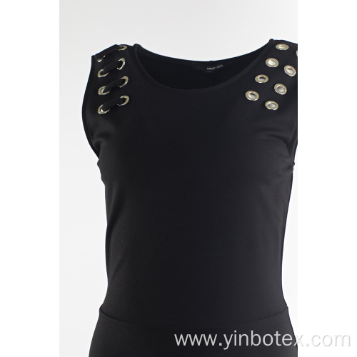 Black sleeveless skirt with eyelet at front